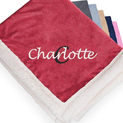 Personalized Sherpa Blanket - Reversible Custom Blanket with Micro Mink & Faux Lambswool, Throw Blankets for Bed & Couch - Red (50"x60") - color: Red