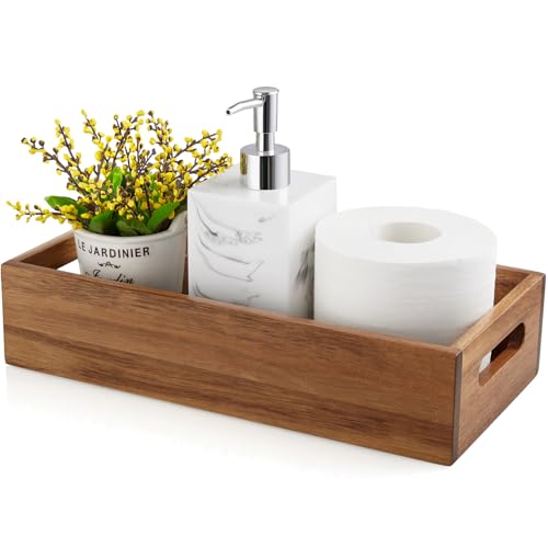 ALELION Acacia Wood Bathroom Storage Basket for Organizing - Toilet Paper Basket with Handle for Back of Toilet Tank Top Topper - Small Narrow Baskets for Kitchen Pantry Garage Laundry Room Storage - color: Acacia Wood, size: 13 Inch