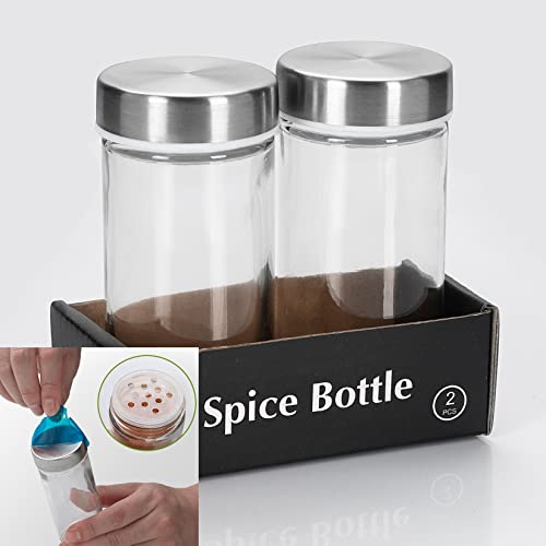 Tianifa 2 Pcs Glass Spice Jars/Bottles - 3oz Empty Round Spice Containers with Airtight Metal Caps with Shaker Lids (2, clear) - color: Stainless Steel Lids, size: 2pcs
