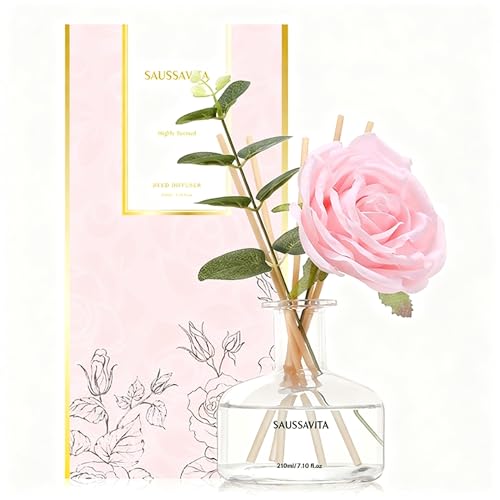 Reed Diffuser Set 7.10 oz Rose Scented Room Air Freshener for 120 Days | Decorative Rosa, 7 Sticks, Transparent Bottle, Long-Lasting Home Fragrance Bathroom Bedroom Decor, Mothers Day Birthday Gift - color: Velvet Rose