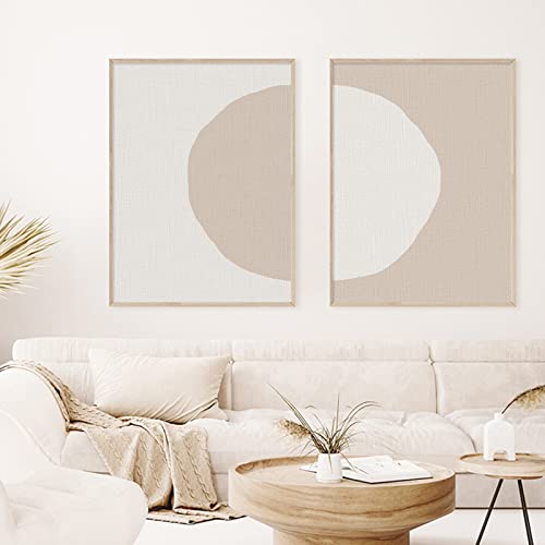 Abstract Boho Wall Art Prints Beige Geometric Artwork Mid Century Modern Painting Boho Beige Posters Abstract Circle Canvas Wall Art Boho Geometric Posters for Living Room Bedroom 16x24inx2 Frameless - color: Abstract Boho Wall Art