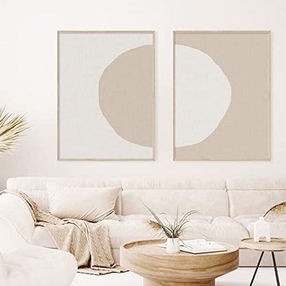 Abstract Boho Wall Art Prints Beige Geometric Artwork Mid Century Modern Painting Boho Beige Posters Abstract Circle Canvas Wall Art Boho Geometric Posters for Living Room Bedroom 16x24inx2 Frameless - color: Abstract Boho Wall Art