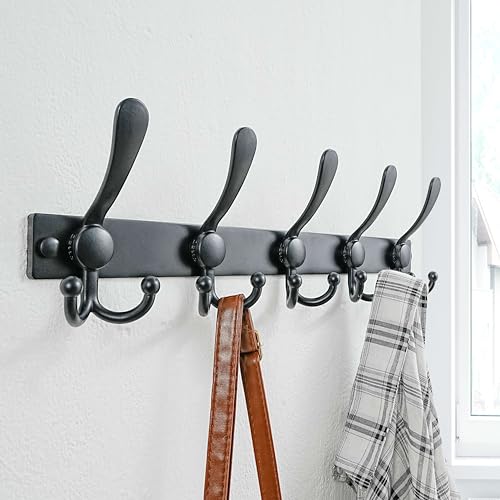 Coat Rack Wall Mount, Heavy Duty 12-Gauge Base vs Flimsy 1mm, Double-Thick Solid Anti-Snap Hooks, 16” Stud-Mount, Stainless Steel Hanger for Clothes Hat Entryway Closet Mudroom, Black - color: Black, size: L=17" (1pcs)
