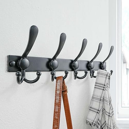 Coat Rack Wall Mount, Heavy Duty 12-Gauge Base vs Flimsy 1mm, Double-Thick Solid Anti-Snap Hooks, 16” Stud-Mount, Stainless Steel Hanger for Clothes Hat Entryway Closet, Black, Pack of 2 - color: Black, size: L=17" (2pcs)