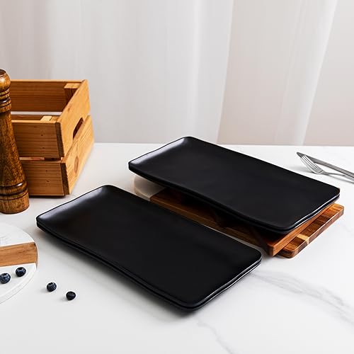 Melamine Rectangular Serving Platters and Trays set, set of 4,14” x 7” Matte Black Party Platter for Serving Food, Salad, Cheese and Fruits, Dishwasher Safe Trays/Platters for Entertaining - color: Black Rectangular Platter
