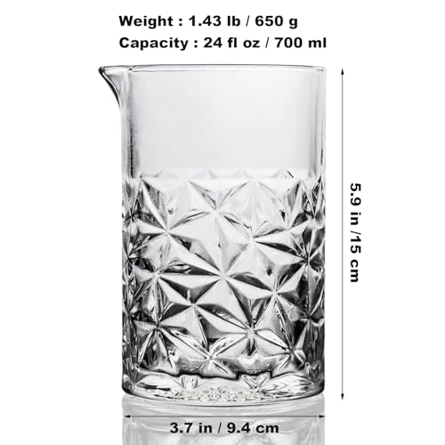 Cocktail Mixing Glass with Strainer Set, Bartender Gifts for Men | 24 oz Crystal Stirring Glass with 304 Stainless Steel Strainer, Elegant and Professional Barware Tools, Housewarming Gift