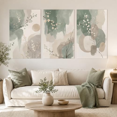 3Pcs Abstract Sage Green Floral Poster Wall Art,Watercolor Plant Picture | Minimalist Wall Decor,Natural Flower Canvas Print Artwork,for Bathroom Living Room Bedroom Home Decoration,16x24in - color: Sage Green, size: 24"L x 16"W