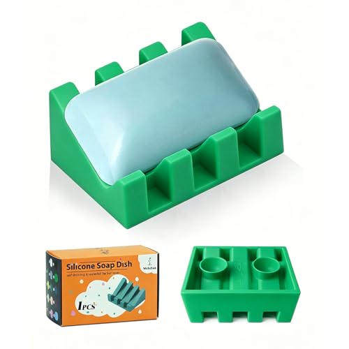 Silicone Soap Dish Self Draining with Suction Cups (Green,1 Pack) | Waterfall drainage design drains fast to keep soap dry silicone soap saver with reusable suction cups for bathroom & kitchen - color: Christmas Green, size: 1