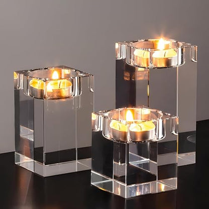 Votive Candle Holders Set of 3, Tea Lights Candle Holder for Table Centerpiece, Crystal Candle Holders for Wedding, Home, Party Decorations