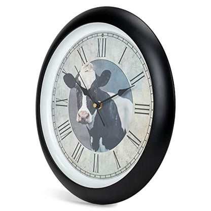 Mark Feldstein & Associates Cow Farmhouse Collection Vintage Natural Brown 13 inch Sound Wall Clock