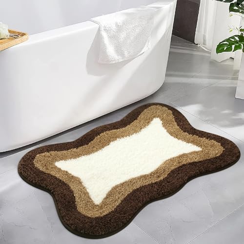 HAOCOO Bathroom Rugs Non Slip Washable, 18x25 inch Extra Soft Small Bath Mat, Microfiber Absorbent Cute Bath Mat Floor Carpet for Bathroom Indoor Door Mat Sink Tub Shower - color: Brown, size: 18x25 inch (Irregular)