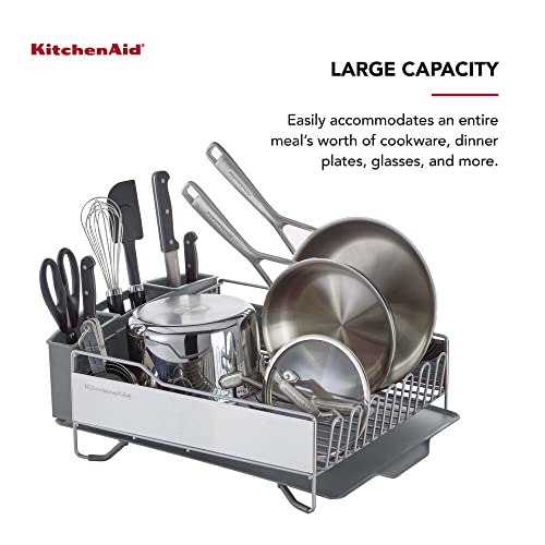 KitchenAid Large Capacity Full Size Rust Resistant Dish Rack with Angled Drain Board and Removable Flatware Caddy, Light Grey - color: Gray, size: Full Size