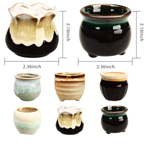 2.1 Inch Ceramic Small Succulent Pot,Plant Pots,Mini Flower Pots | Ceramic Succulent Pots with Drainage,Small Planter for Mini Plant Flowing Glaze Base Serial Set with Holes for Indoor,Outdoor - size: 2.3inch-6pack