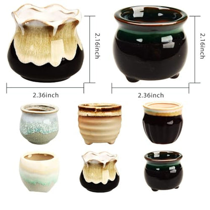 2.1 Inch Ceramic Small Succulent Pot,Plant Pots,Mini Flower Pots | Ceramic Succulent Pots with Drainage,Small Planter for Mini Plant Flowing Glaze Base Serial Set with Holes for Indoor,Outdoor - size: 2.3inch-6pack
