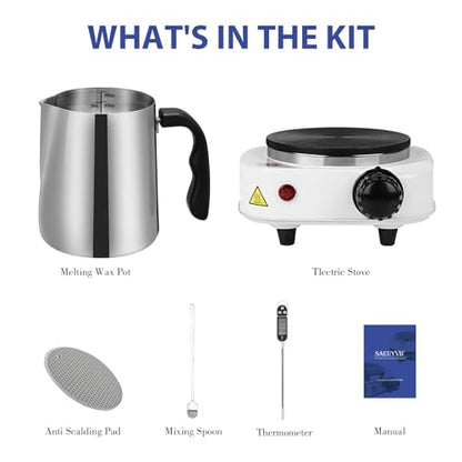 SAEUYVB Candle Making Kit/Supplies with Electric Hot Plate（White） | Wax Melter for Candle Making,Candle Making Supplies for Beginners with Pouring Pot,Hot Plate,Instruction Manual and More - color: white kit