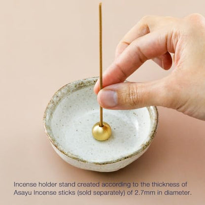 Asayu Japanese Small Mini Incense Holder for Sticks 3.3 inch (83mm), Made in Japan Ceramic Ash Catcher and Brass Incense Burner Set for Yoga, Meditation (Small Pearl Incense Holder)