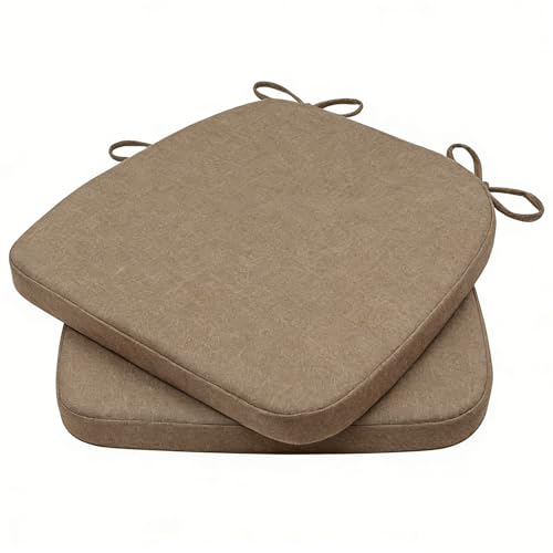 GIBZ Outdoor Chair Cushions 17"x16"x2" with Ties Set of 2 Light Brown | Waterproof Chairs Cushion U-Shaped Seat Pads Washable Casual for Yard Lawn Patio - color: Light Brown