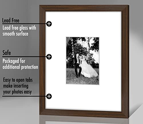 Americanflat 11x14 Picture Frame - Matted to 5x7 - Engineered Wood - Walnut | Shatter-resistant glass, hangs vertical or horizontal, sawtooth hangers included, use with or without mat - color: Walnut