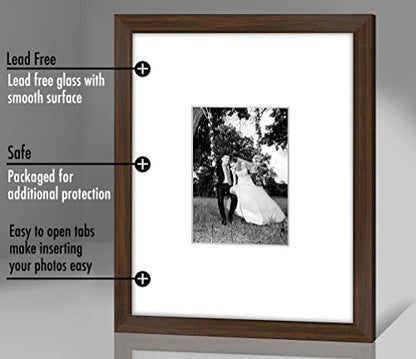 Americanflat 11x14 Picture Frame - Matted to 5x7 - Engineered Wood - Walnut | Shatter-resistant glass, hangs vertical or horizontal, sawtooth hangers included, use with or without mat - color: Walnut