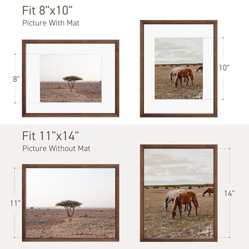 11x14 Picture Frame Natural Solid Walnut Photo Frames with 8x10 Removable Mat Wall Hanging Large Handcrafted Frame with HD Plexiglass Wall and Tabletop Display Large Poster Frame - color: Walnut, size: 11X14,1P