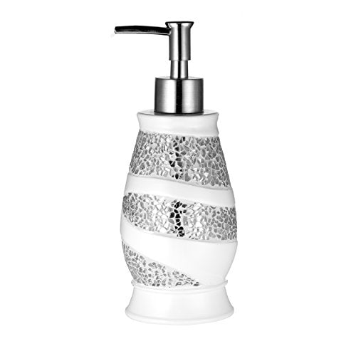 Zahari Home Sinatra Soap Dispenser/Lotion Pump Unique Design Bling Glass Mosaic Décor, White - color: White