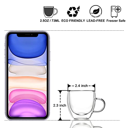 KitchenTour Insulated Coffee Mug 2.5 oz- Double Wall Glass Coffee Cup with Handle Set of 4 - Clear Glass Drinkware for Espresso，Cappuccino, Latte，Hot Beverages - style: 2.5oz