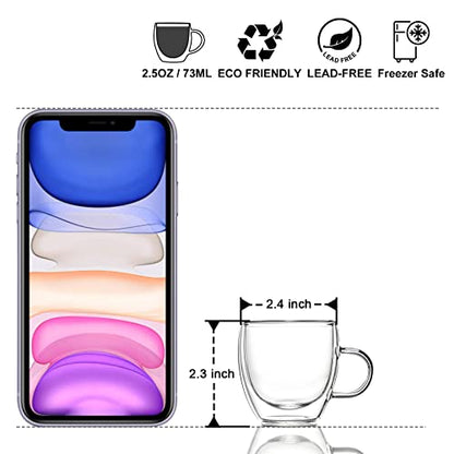 KitchenTour Insulated Coffee Mug 2.5 oz- Double Wall Glass Coffee Cup with Handle Set of 4 - Clear Glass Drinkware for Espresso，Cappuccino, Latte，Hot Beverages - style: 2.5oz