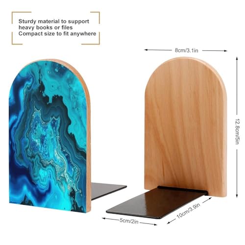 Bright Aqua Blue Turquoise Book Ends for Shelves Decorative Wooden Bookends Heavy Duty Non-Skid Book Stopper Modern Book Holder Cute Book Organizer for Home Office Library Desk Decor