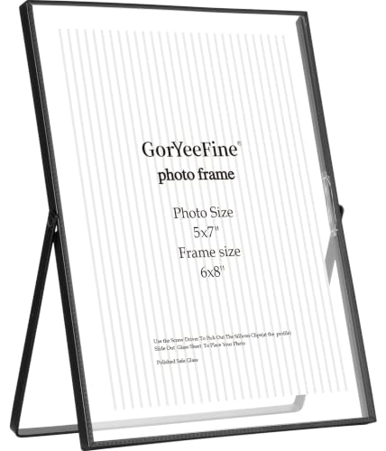 Black 6x8'' Floating Picture Frame,For Photo Sizes(4x6'',5x7'',3.5x5''),Beautiful Metal Beaded Edge Frames Adjustable Tabletop/Shelf Photo Frame,Classy Gift Choice for Wedding,Birthday or Christmas Gift - color: Black, size: 6x8'' (1PK)