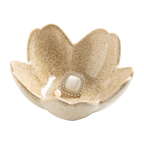 Flower Ring Holder Dish, Ceramic Jewelry Tray, Small Trinket Dish | Jewelry plate bowl works as a cute ring holder dish, adding aesthetic room decor and Christmas birthday gifts for women. - color: camel