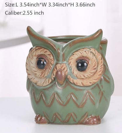 Cute Animal Shaped Vase Pot Home Decoration for Small Succulent Plants Cartoon Flower Pot Ceramic Succulent Planter with Drainage Hole Succulent Holder (Owl) - size: Owl