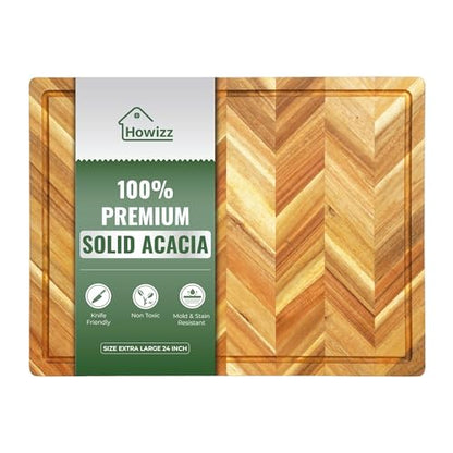 Howizz Solid Acacia Wood 24"x18" Extra Large Cutting Board, 1" Thickness Herringbone Chevron Acacia Grazing Board Large Charcuterie Serving Board, Non Toxic Natural Wood, Thick Wooden Chopping Boards - color: Premium Herringbone, size: 24"L x 18"W
