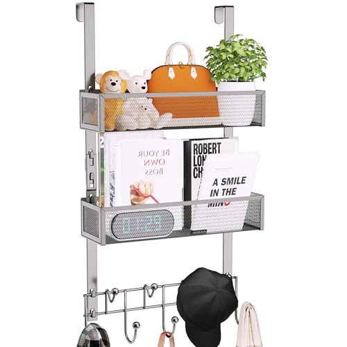 Consumest Over The Door Hooks Organizer - 3 Tier Door Hanger with 9 Coat Hooks & 2 Mesh Basket, Back Storage Organizer Hanging Towels for Bathroom, Bedroom, Sand Nickel - color: Sand Nickel, size: 3 Tier