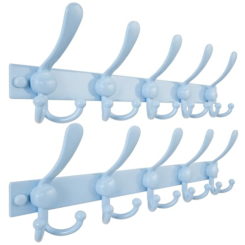 Coat Rack Wall Mount, Heavy Duty 12-Gauge Base vs Flimsy 1mm, Double-Thick Solid Anti-Snap Hooks, 16” Stud-Mount, Stainless Steel Hanger for Clothes Hat Entryway Closet, Blue, Pack of 2 - color: Blue, size: L=17" (2pcs)
