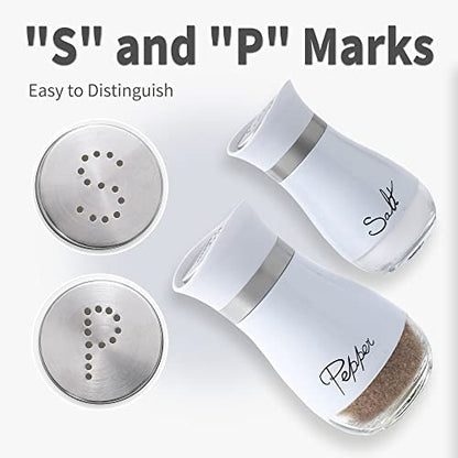 Salt and Pepper Shakers Set | Stainless Steel with Glass Bottle for Table, RV, Camp, BBQ, Set of 2, White - color: White