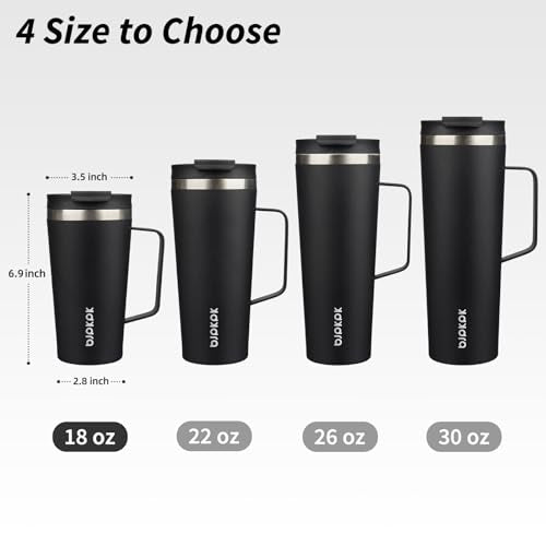 BJPKPK 18oz Insulated Tumbler with Handle, Lid & Straw, Stainless Steel | Double Wall Vacuum Insulated Coffee Travel Mug - Keeps Cold & Hot, BPA Free, Cupholder Fit for Office, Gym & Travel - color: Black, size: 18 Ounces