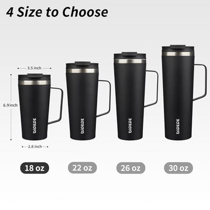 BJPKPK 18oz Insulated Tumbler with Handle, Lid & Straw, Stainless Steel | Double Wall Vacuum Insulated Coffee Travel Mug - Keeps Cold & Hot, BPA Free, Cupholder Fit for Office, Gym & Travel - color: Black, size: 18 Ounces