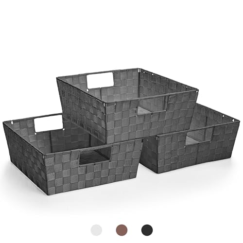 Sorbus Set of 3 Large Storage Baskets for Organizing, Mesh Hand-Woven Design, Linen Closet Organizers and Storage, Organizer Storage Baskets for Shelves, Organizers and Storage ( Gray) - color: Gray, size: Set of 3