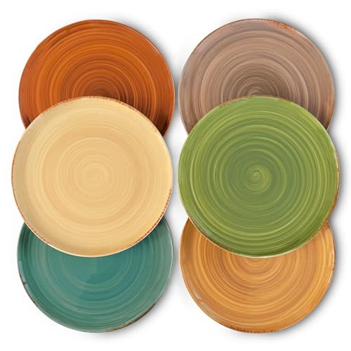 Mora Ceramic Helix Swirl Dinner Plates Set of 6, 10in Modern Spiral Porcelain Dish Dinnerware for Kitchen, Serving & Restaurants - Dishwasher, Microwave, Freezer, Oven Safe Dishware - Earth Colors - color: Earth Colors, size: 10 In