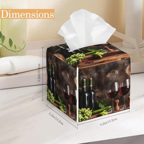 Red Wine Tissue Box Cover, Fruits Wood Tissue Box Holder Waterproof Leather Facial Paper Organizer Dispenser for Bathroom Home Car Nightstand Vanity - color: Red Wine Fruits Wood