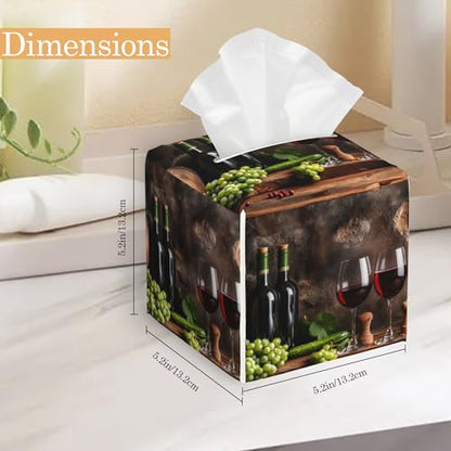 Red Wine Tissue Box Cover, Fruits Wood Tissue Box Holder Waterproof Leather Facial Paper Organizer Dispenser for Bathroom Home Car Nightstand Vanity - color: Red Wine Fruits Wood