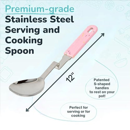 Souper Cubes Stainless Steel Spoon with Silicone Grip, Cotton Candy | Durable Cooking Spoon Hooks to Your Pot to Help Prevent Drips and Keep Counters and Stovetop Clean - color: Cotton Candy, size: Spoon 1-Pack