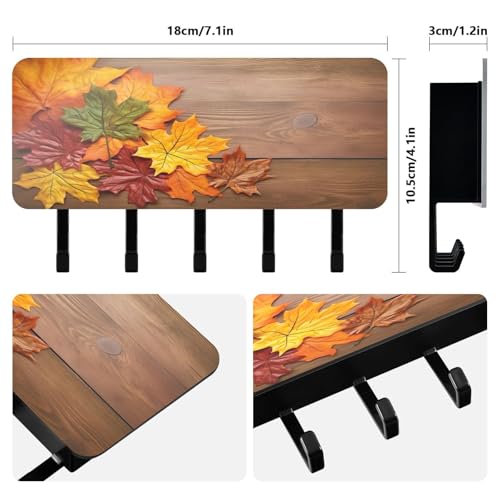 Burbuja Maple Leaves on Wood Key Holder with 5 Key Hooks, Self Adhesive Wall Mounted Key Racks Mail Storage Organizer for Entryway, Home Decor