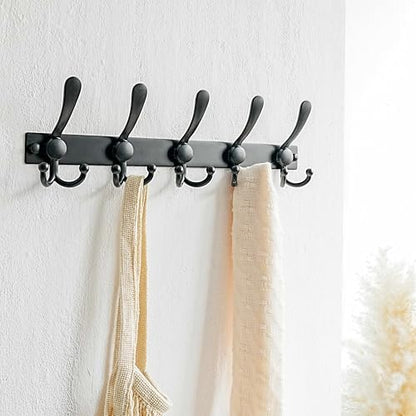 Coat Rack Wall Mount, Heavy Duty 12-Gauge Base vs Flimsy 1mm, Double-Thick Solid Anti-Snap Hooks, 16” Stud-Mount, Stainless Steel Hanger for Clothes Hat Entryway Closet, Black, Pack of 2 - color: Black, size: L=17" (2pcs)