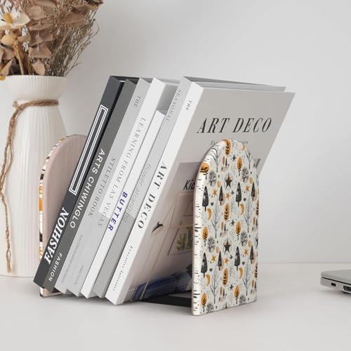 Scandinavian Geometric Shapes (5) Print Wooden Bookends,1 Pair Book Ends,Book Organizer for Office Desk, Home and School