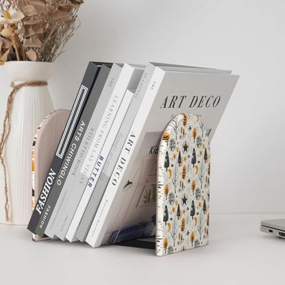 Scandinavian Geometric Shapes (5) Print Wooden Bookends,1 Pair Book Ends,Book Organizer for Office Desk, Home and School