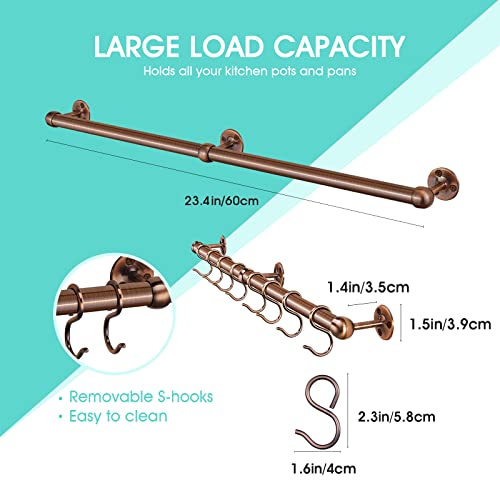 ROTHLEY Stainless Steel Pot and Pan Hanger: 23.7 Inch Wall Mounted Hanging Pots and Pans Rack with Hooks (Antique Copper) - color: Antique Copper, size: 23.7 inch