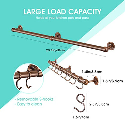 ROTHLEY Stainless Steel Pot and Pan Hanger: 23.7 Inch Wall Mounted Hanging Pots and Pans Rack with Hooks (Antique Copper) - color: Antique Copper, size: 23.7 inch