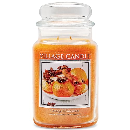 Village Candle Orange Cinnamon Large Glass Apothecary Jar, Scented Candle, 21.25 oz., Orange - color: Orange Cinnamon, size: 21.25 oz.