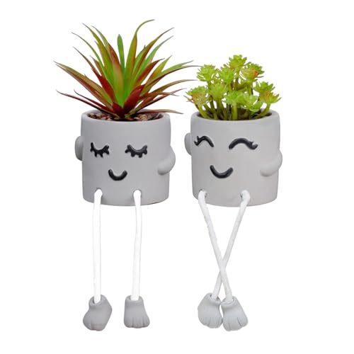 Long Leg Planter, Cute Leg Hanging Smiley Planter, Small Plant Pot, Succulent Planters, Cement Pot, Decor Indoor Planters, Mini Succulent Pot (Gray/2pcs-No Drainage Hole-No Plant) - color: 2pcs-grey